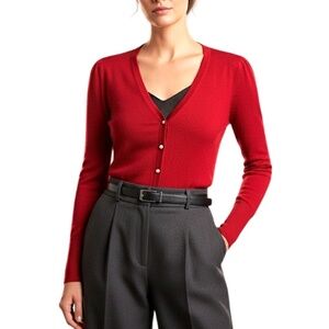 Majolica Japan bright red pearl button fitted cardigan sweater L